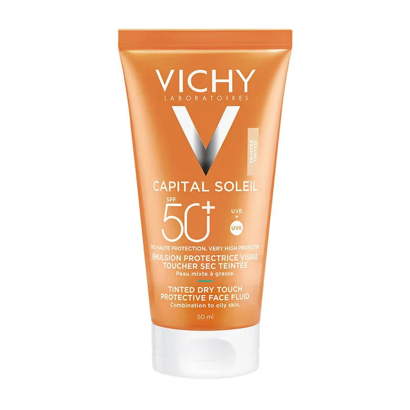 سائل فيشي كابيتال سولاي بي بي (BB) الملون للوجه، بلمسة نهائية مطفية وجافة، بعامل حماية SPF 50+، سعة 50 مل.