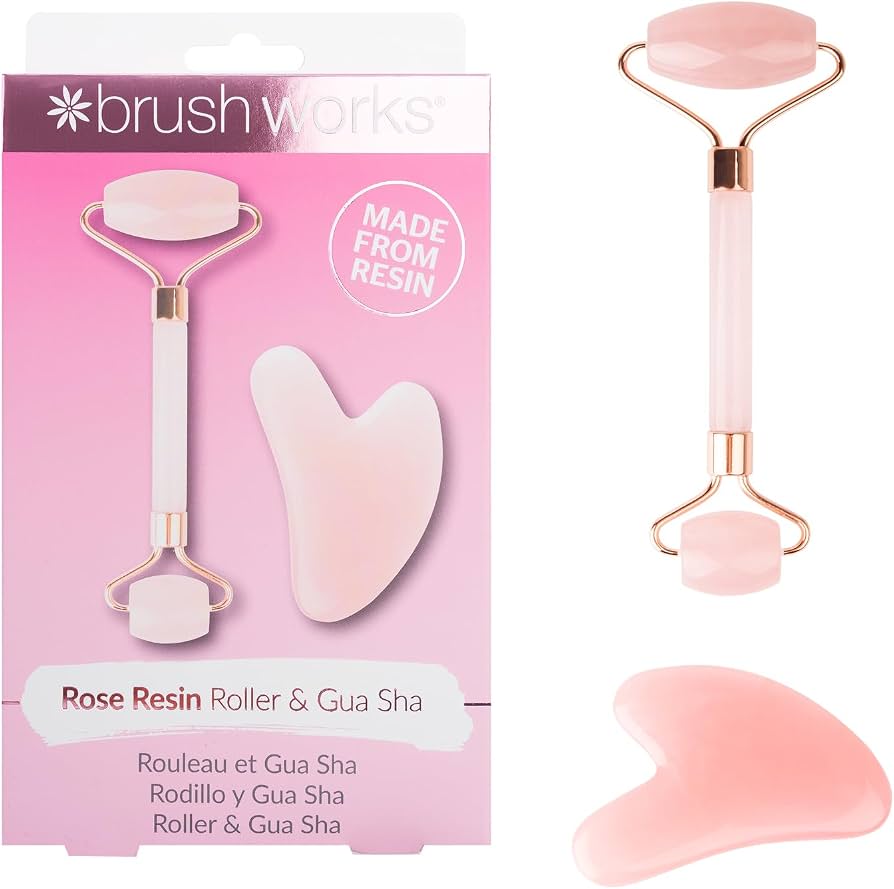 Brushworks Rose Quartz Roller & Gua Sha