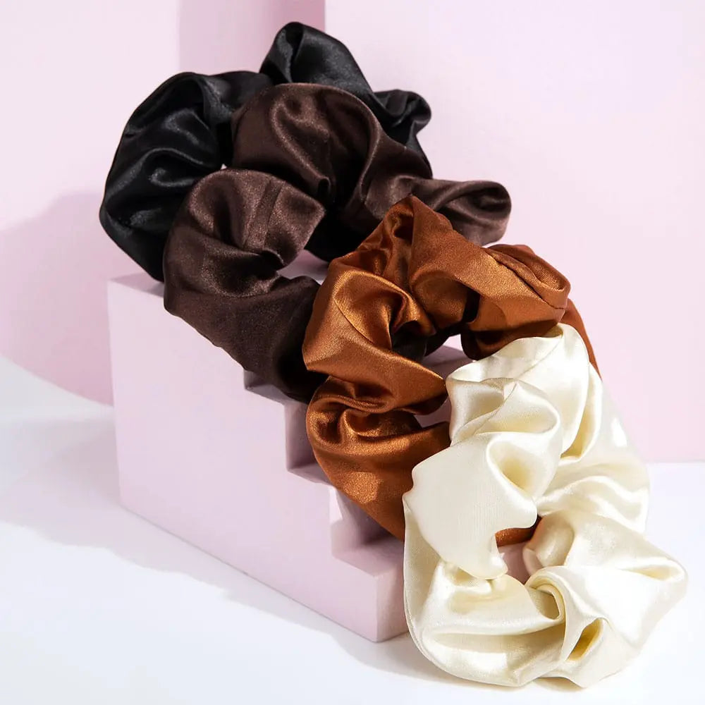 Brushworks Nude Satin Scrunchies (4Pcs)