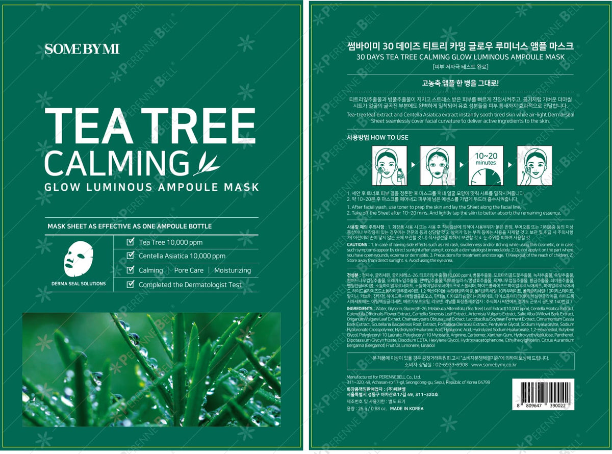 SOME BY MI Glow Luminous Ampoule Beauty Mask, Tea Tree Calming, one Sheet, 25 g